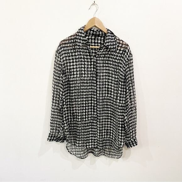 Theory Silk Blend Sheer Weekender Shirt Broken Oval Print Long Sleeve Sz S - Picture 9 of 12